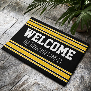 Paillasson Black and Gold Sports Jersey Nom personnalisé Numé