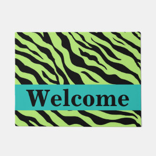 Paillasson Black Green Turquoise Zebra Motif de peau Bienvenu