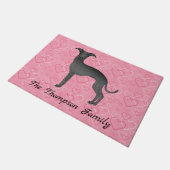 Paillasson Black Italien Greyhound Cute Dog Sur Coeur Rose (Incliné)