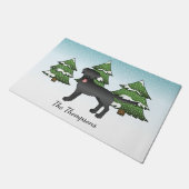 Paillasson Black Labrador Retriever - Forêt d'hiver et nom (Incliné)
