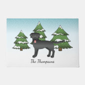 Paillasson Black Labrador Retriever - Forêt d'hiver et nom (Devant)