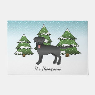 Paillasson Black Labrador Retriever - Forêt d'hiver et nom