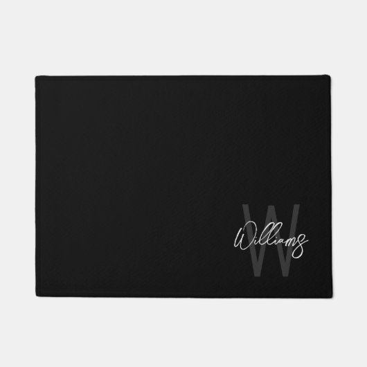 Paillasson Black Modern Script Personnalisé Monogramme et nom (Devant)