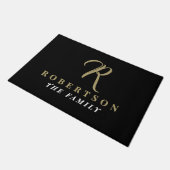 Paillasson Black Monogram Gold Initial Name Minimalist Family (Incliné)