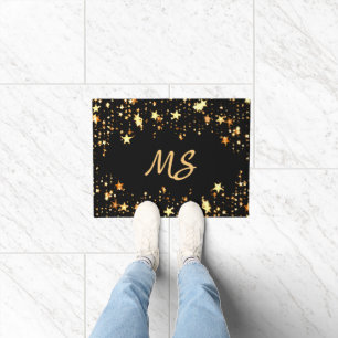 Paillasson Black or étoiles monogramme élégant