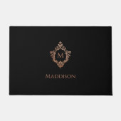 Paillasson Black Pink Monogram Elegant Rose Gold Crest Name (Devant)