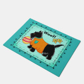Paillasson Black Scottie Chien Bienvenue Woof Turquoise Turqu (Incliné)