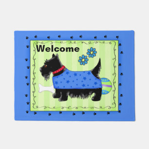 Paillasson Black Scotty Dog Welcome Blue Green Custom