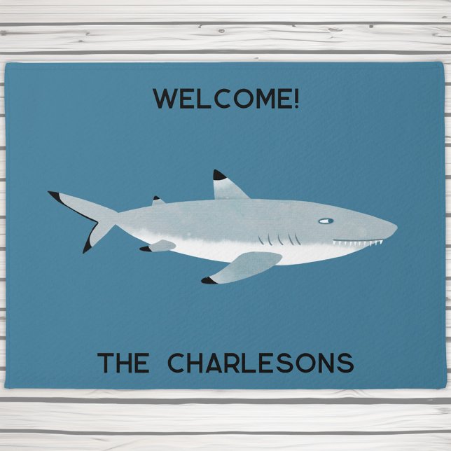 Paillasson Black Tipped Reef Shark Fun Personnalisé (Fun Black Tipped Reef Shark personalized coastal humor doormat for you boat or beach house)