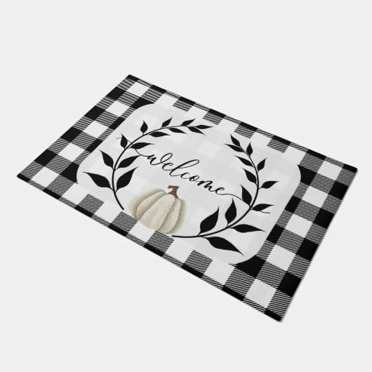Paillasson Black & White Fall Welcome Mat Automne Citrouille (Incliné)