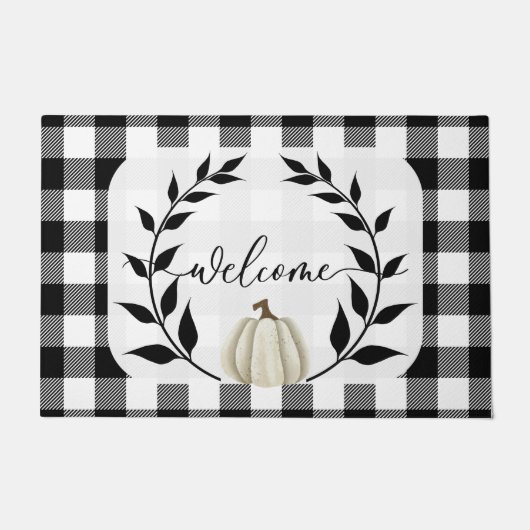 Paillasson Black & White Fall Welcome Mat Automne Citrouille (Devant)