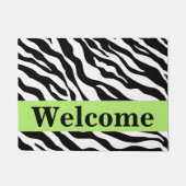 Paillasson Black White Lime Green Zebra Motif de peau Bienven (Devant)