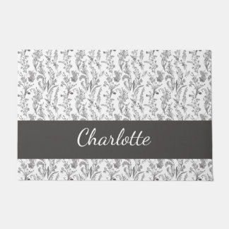 Paillasson Black White Toile Floral Custom Name