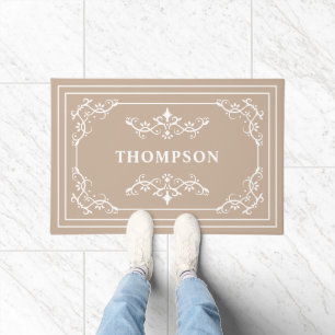 Paillasson Blanc Beige Tourbillons Décoratifs Ornés Nom Perso
