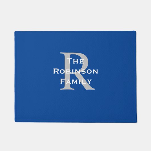 Paillasson Blanc Bleu Gris Nom Monogrammé (Devant)