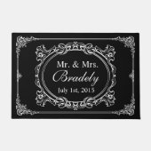 Paillasson Blanc Noir Classique M. Mme Mariage Cadre Art Déco (Devant)