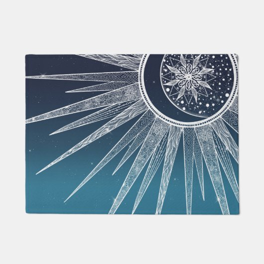 Paillasson Blanc Sun Moon Mandala Blue Gradient Design (Devant)