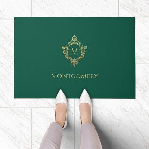 Paillasson Blason vintage or faux Monogramme vert émeraude