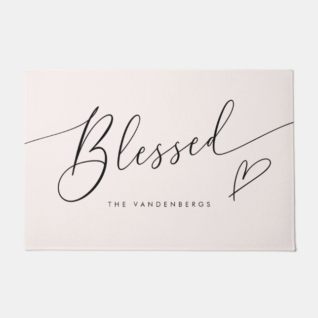 Paillasson Blessed Blush Pink Heart Typography (Devant)