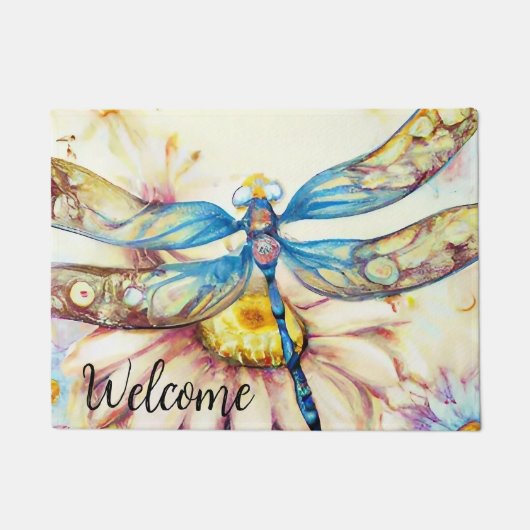 Paillasson Bleu Aquarelle Dragonfly, Personnaliser le mat de (Devant)