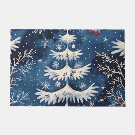 Paillasson Bleu Blanc Arbre de Noël Panier de vacances (Devant)