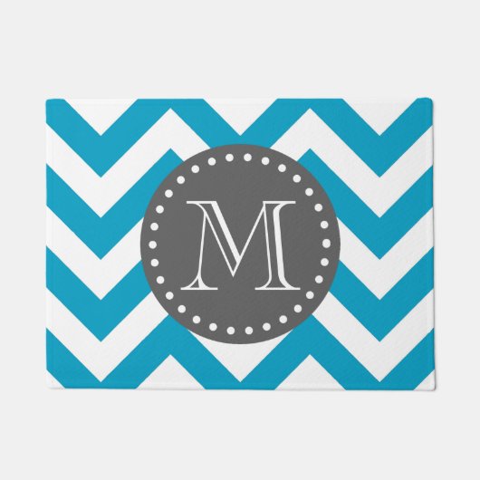 Paillasson Bleu blanc gris Zigzag Chevron Monogramme (Devant)
