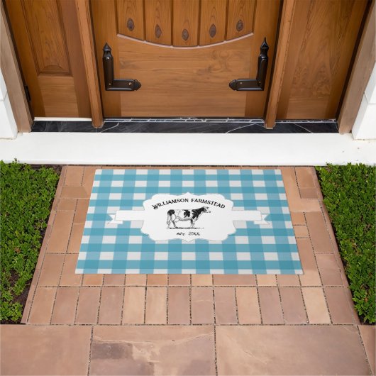 Paillasson Bleu Buffalo Plaid Farm Vache Doormat (De plein air)