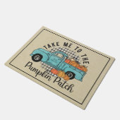 Paillasson Bleu Camion Citrouille Patch Buffalo Plaid Automne (Incliné)