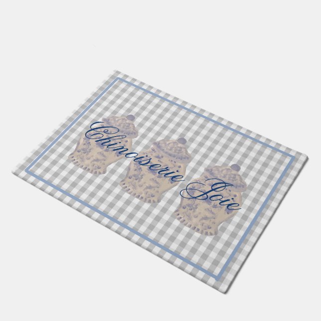 Paillasson Bleu Chinoiserie Main Peint Ginger Jar Jars (Incliné)