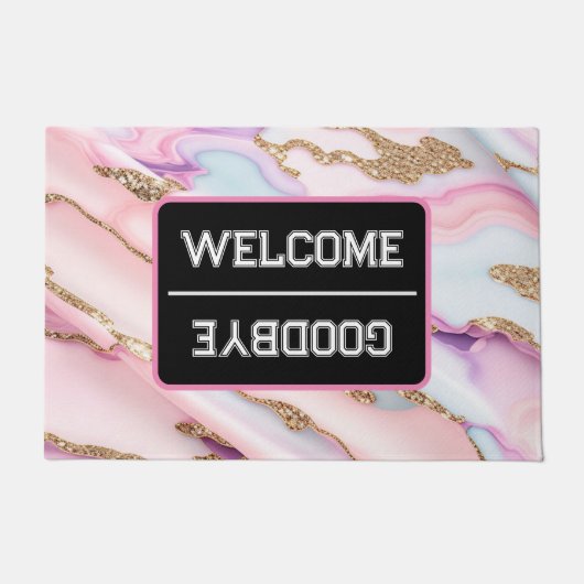 Paillasson Bleu clair rose Agneau Marbre Collection moderne (Devant)