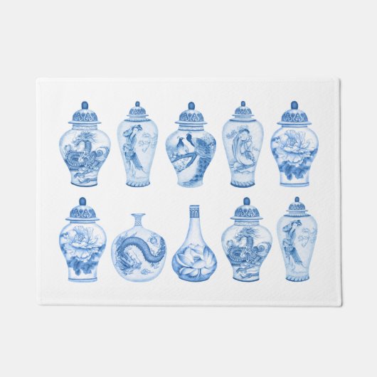 Paillasson Bleu côtier Blanc Chinoiserie Temple Ginger Jars (Devant)