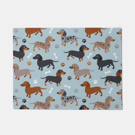 Paillasson Bleu de Dachshund Paws et Bones Motif (Devant)