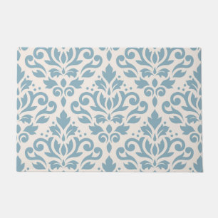 Paillasson Bleu de motif de damassé de rouleau grand sur la