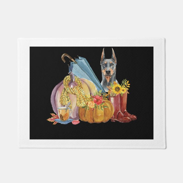 Paillasson Bleu Doberman porte d'automne Mat (Devant)