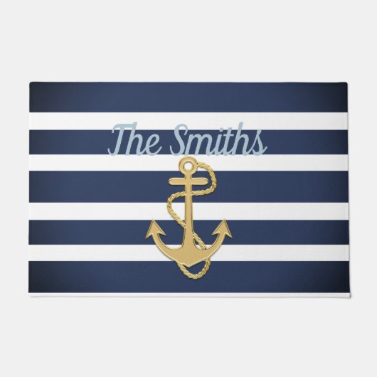 Paillasson Bleu et Ancre or Nautique (Devant)