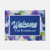 Paillasson Bleu et Blanc Fleurs Personnalisé Accueil Entrée B (Devant)