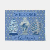 Paillasson Bleu et blanc Ginger Jars Bienvenue (Devant)