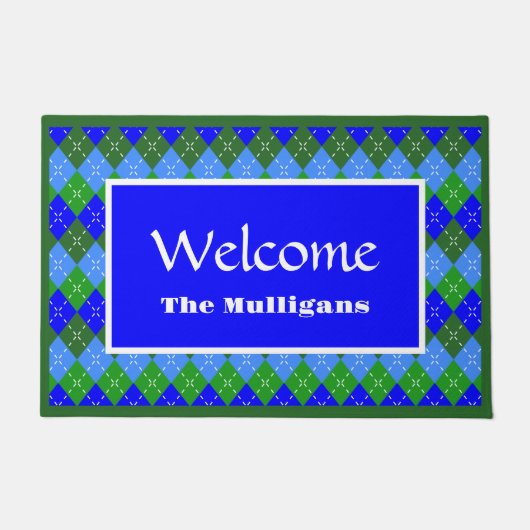 Paillasson Bleu et Vert Argyle Blanc Personnalisé (Devant)