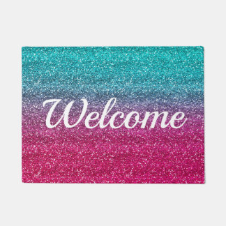 Paillasson Bleu étincelant & Parties scintillant rose foncé N