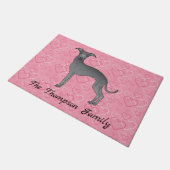 Paillasson Bleu Italien Greyhound Chien mignon Sur Coeur Rose (Incliné)