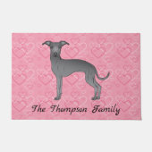 Paillasson Bleu Italien Greyhound Chien mignon Sur Coeur Rose (Devant)