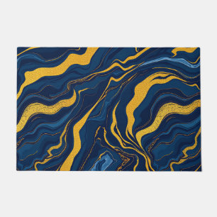 Paillasson Bleu Nuit Or Marbre Abstrait Luxe Topographique