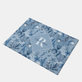 Paillasson Bleu Océan Côtier Monogramme Mer Vie (Incliné)