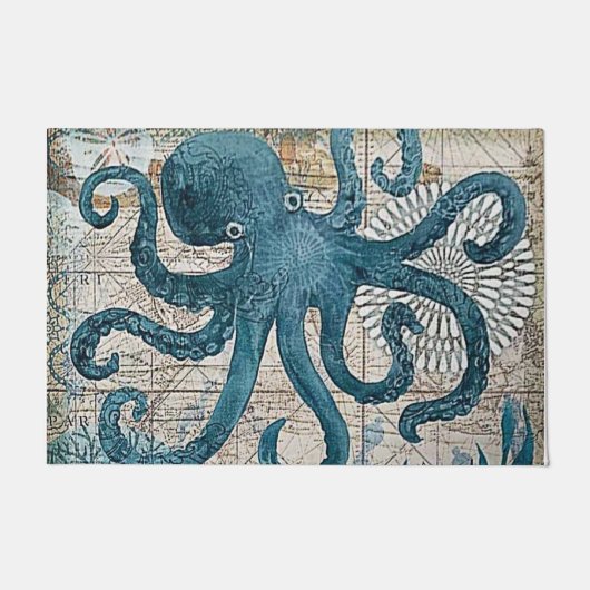 Paillasson Bleu Octopus Carte Vintage Compass Bain Mat (Devant)