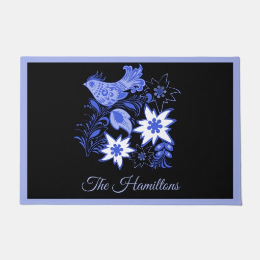 Paillasson Bleu Oiseau et Edelweiss mat personnalisé (Devant)