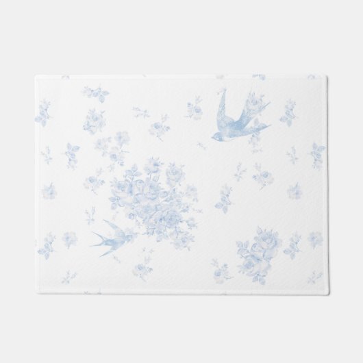 Paillasson Bleu Oiseau et mat Rose (Devant)