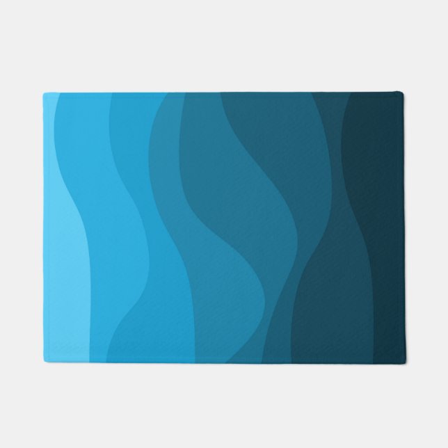 Paillasson Bleu ondulé océan style rétro vagues design (Devant)