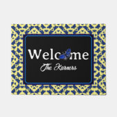 Paillasson Bleu papillons en Motif amusant sur Jaune (Devant)