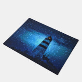 Paillasson Bleu phare une nuit sombre pluvieuse avec gouttes (Incliné)