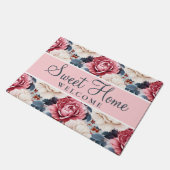 Paillasson Bleu rose Élégant motif floral Blush (Incliné)